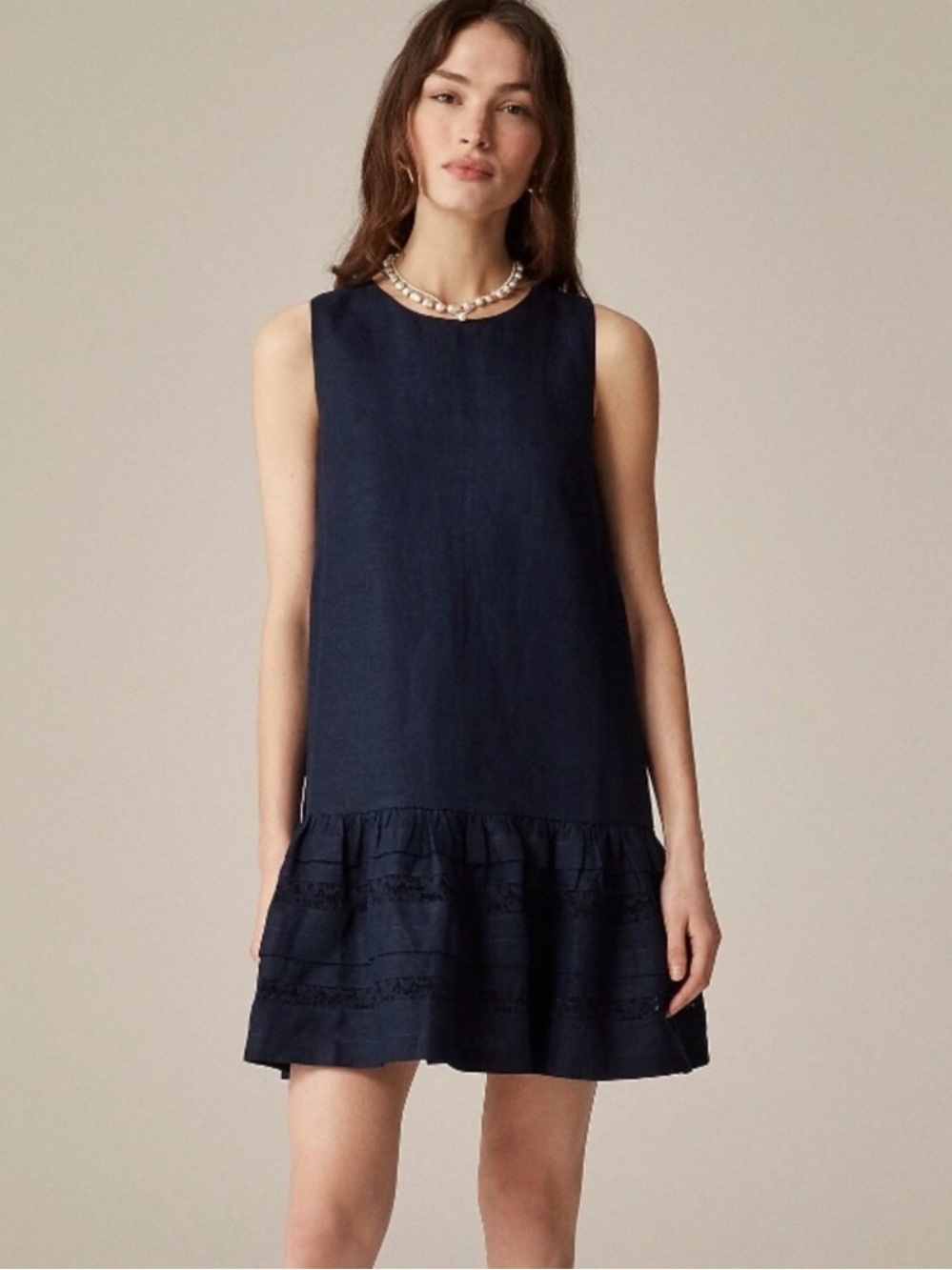 J. Crew Maxine Ruffle Trim Dress Navy Blue Sleeveless 100% Linen